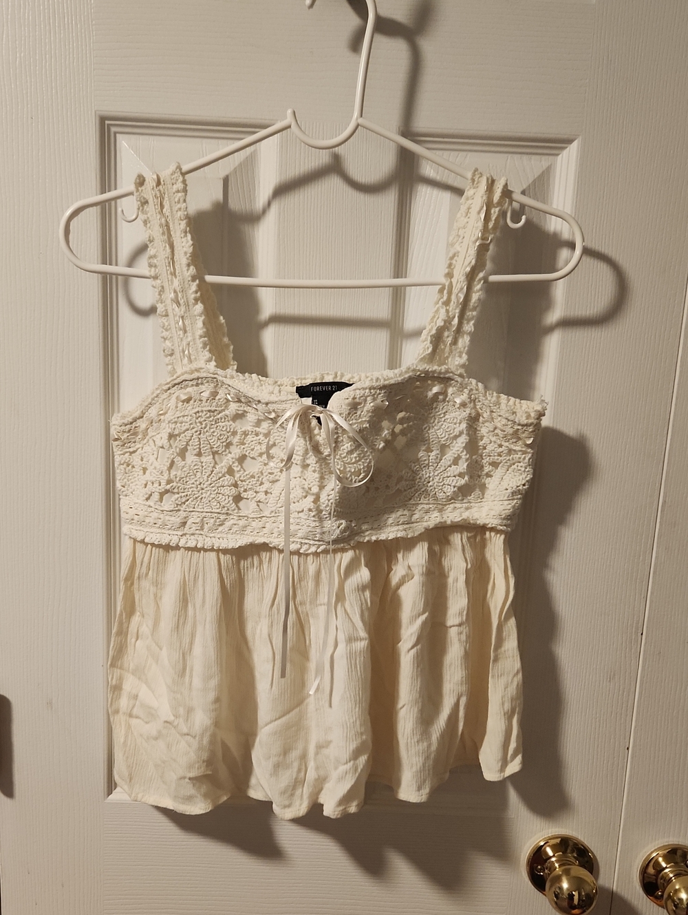Forever 21 Cream Crochet Bustier Tank with Tie Front